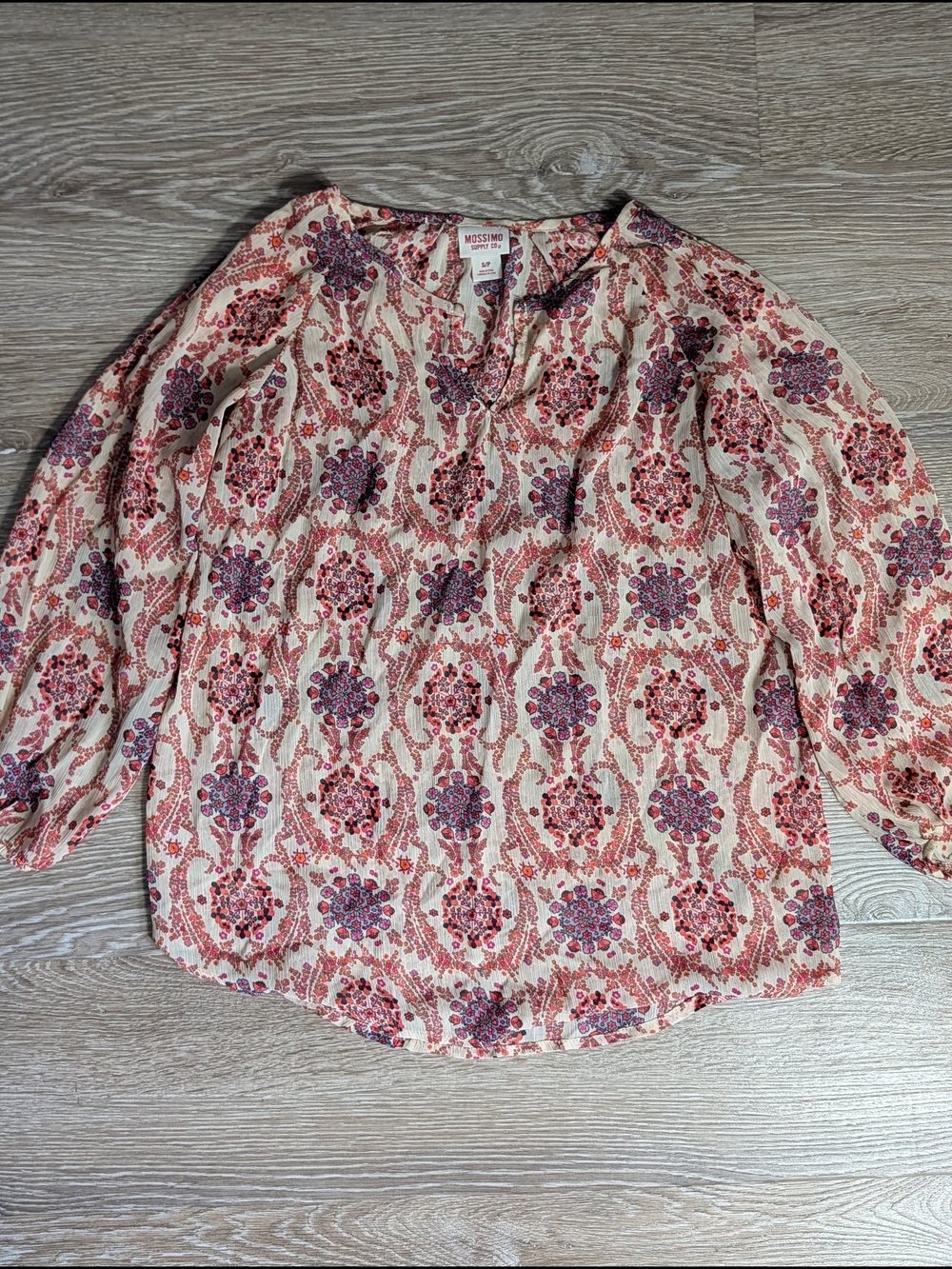 Mossimo Sheer Floral Blouse Cream with Red & Purple Print